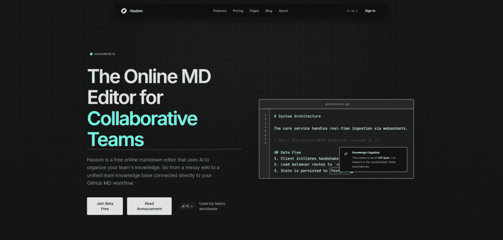 Haxiom Collaborative AI Markdown Editor