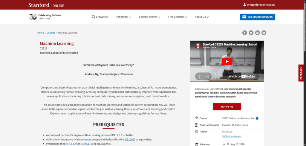Machine Learning Course I Stanford Online
