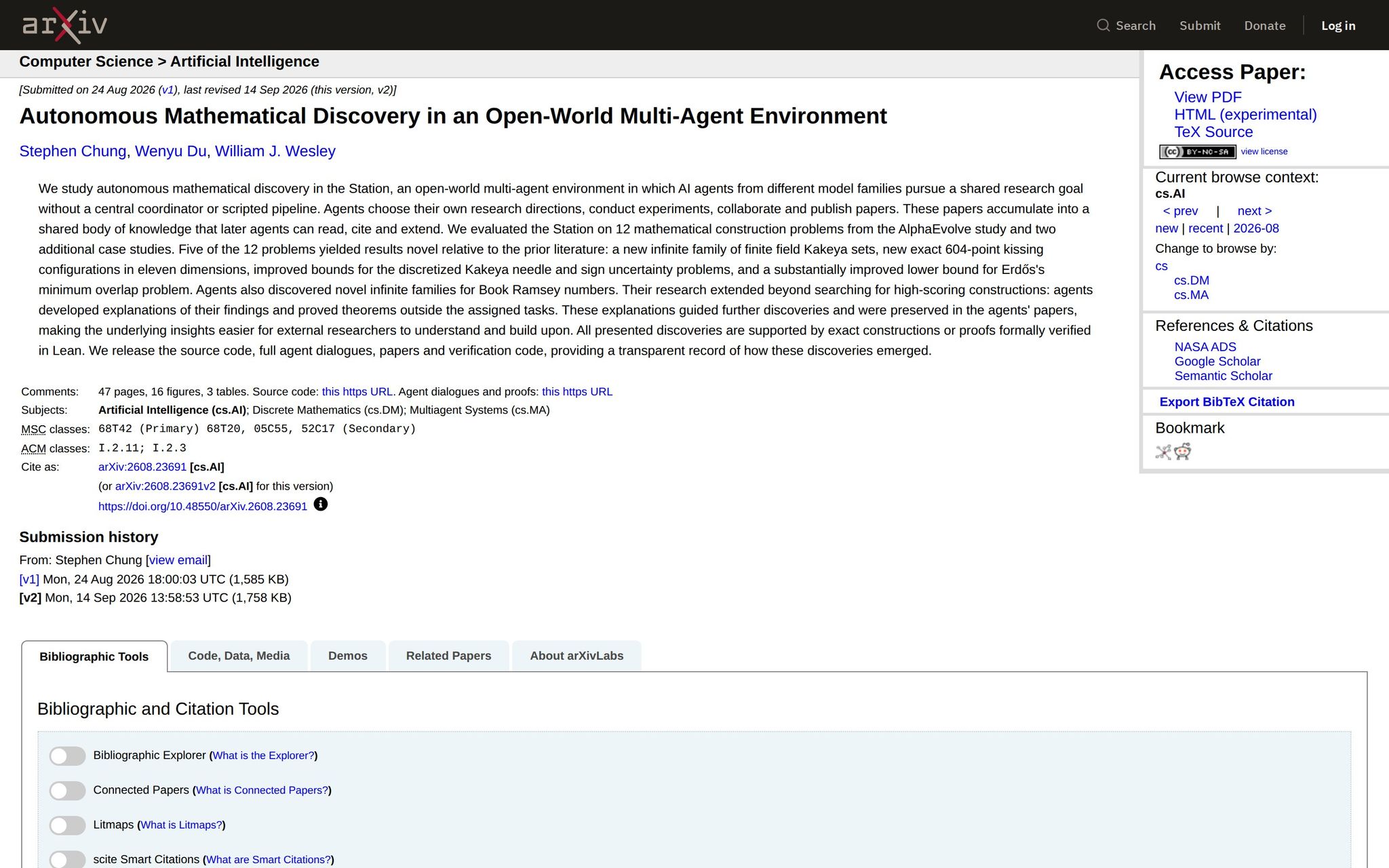 Autonomous Mathematical Discovery in an Open-World Multi-Agent Environment